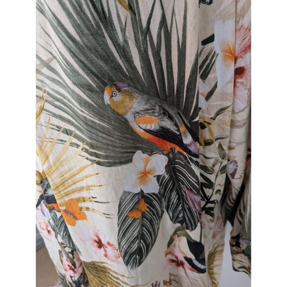 H&M Top Women's 12 Blouse Tropical Multicolor Hawaiian Parrots Vneck Tunic Coast - Picture 4 of 14
